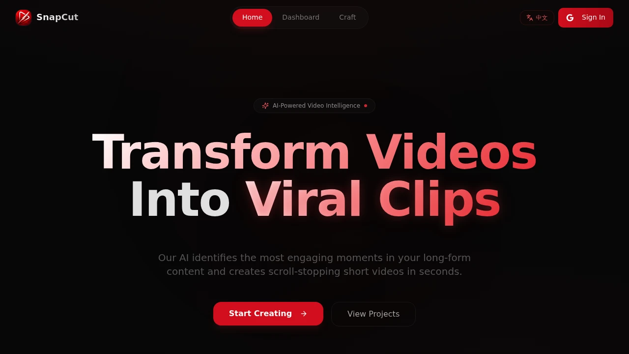 Screenshot of Snapcut website